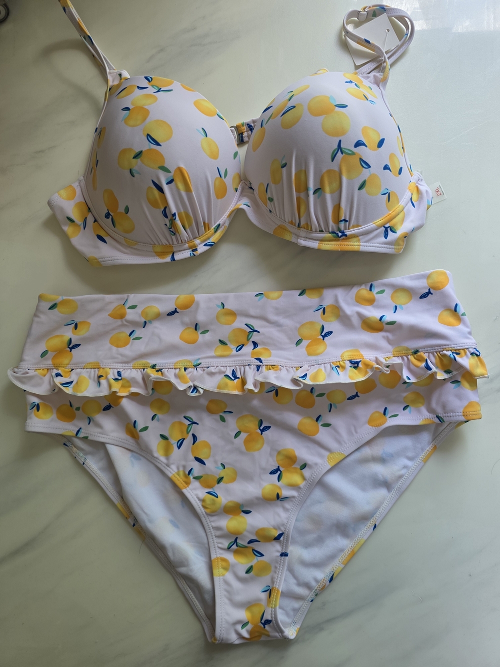 Women's Fashion Swim Out 2 Pieces Yellow Lemon Print Bikini Set, Size 2XL